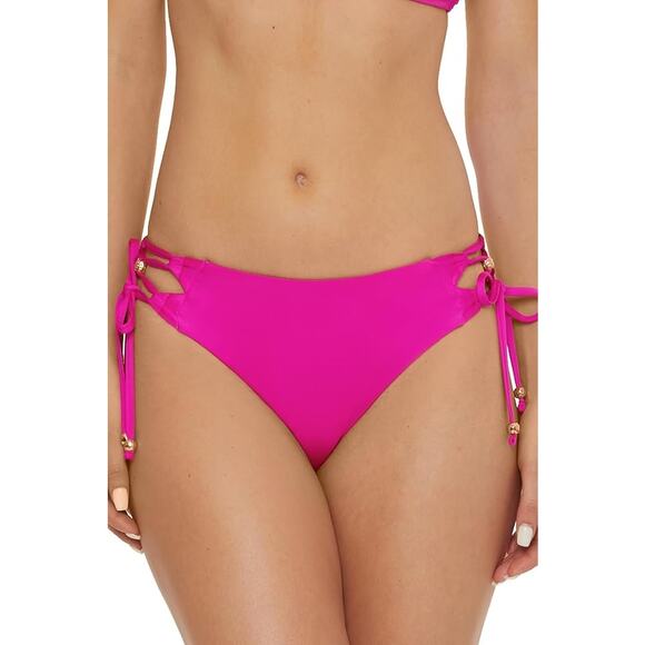 NWT Trina Turk Pink Standard Monaco Side Tie Beaded Hipster Bikini Bottoms 12 - Picture 1 of 4